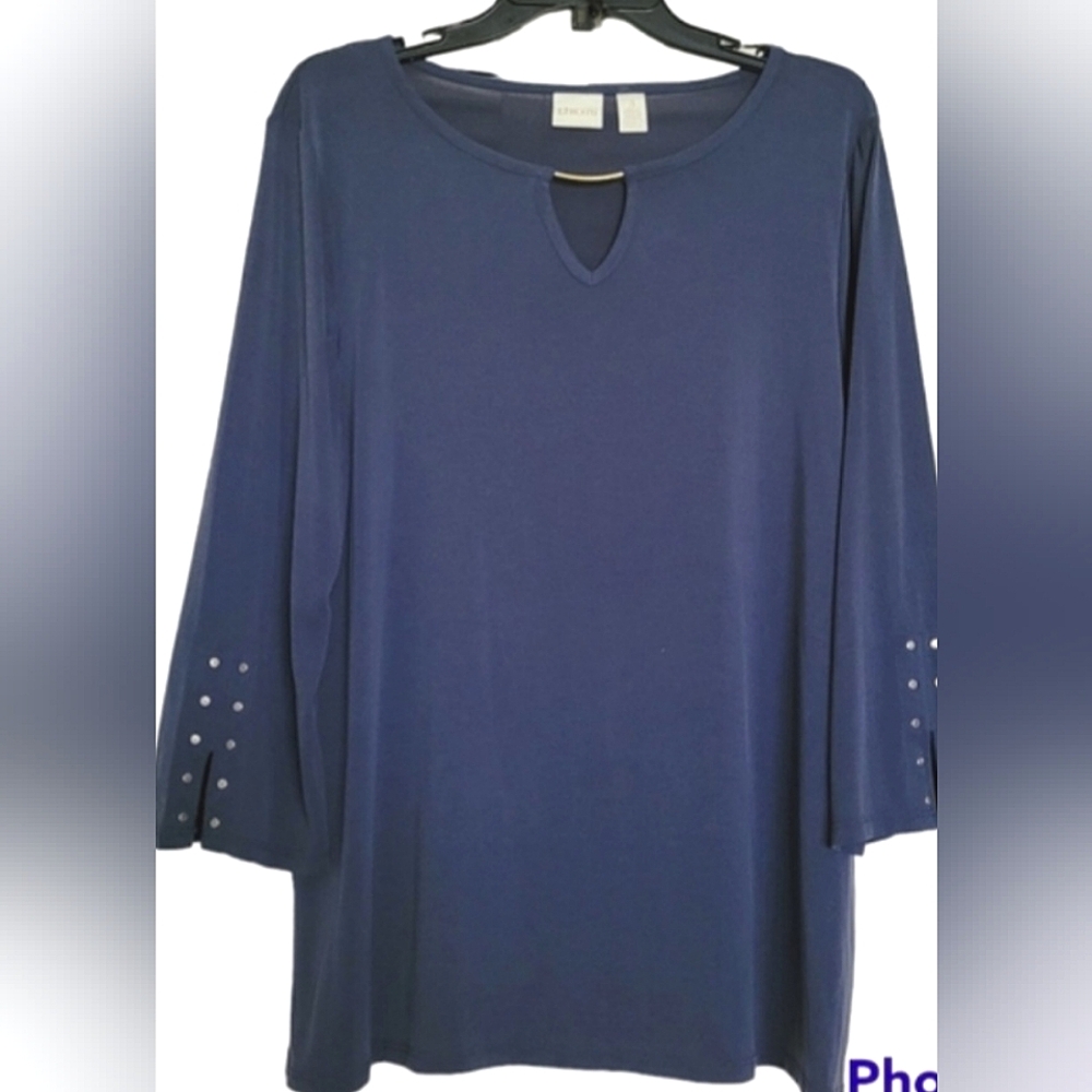 Chico's Blue Jersey W/Metal Trim Top Sz 3=16/XL